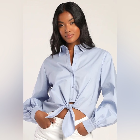 Lulus Tops - NWOT ~ Women’s Cute Blue Button Down Tie Front Top ~ Size XL